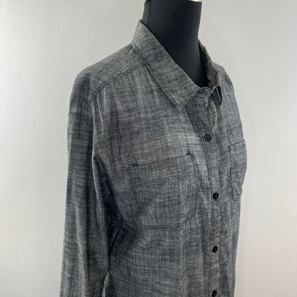 FREE PEOPLE Gray Cotton Long Sleeve Button Down Laser Cut Back Blouse Size L - Picture 5 of 9